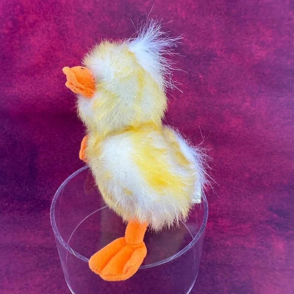 JSTUFF STUFFY SWEET SITTING YELLOW DUCK CHICK FLUFFY HAIR PLUSH TOY RARE 6